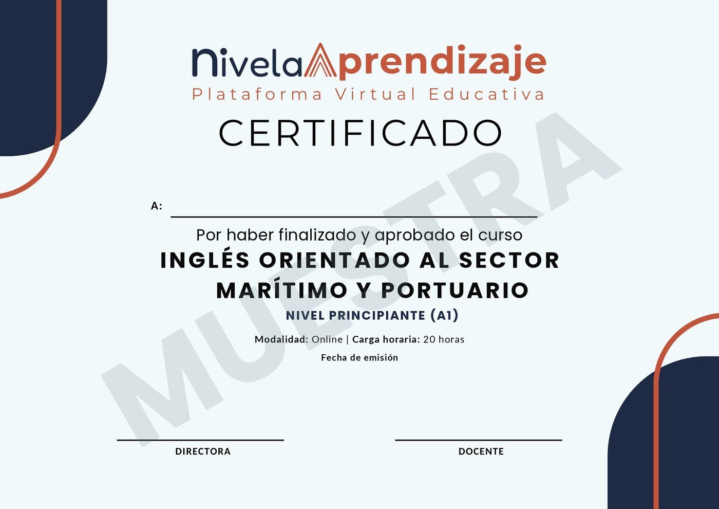 Certificado de muestra de Inglés Marítimo-Portuario nivel A1