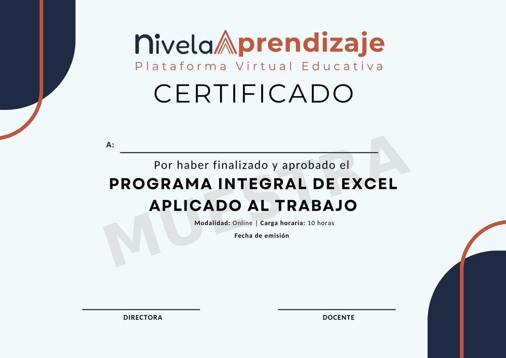 Certificado de muestra del Programa Integral de Excel